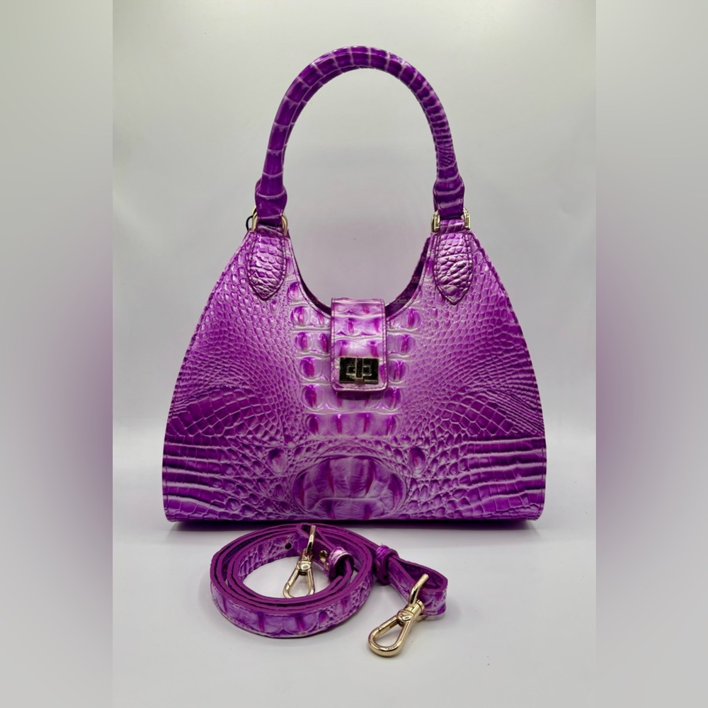 NWT Brahmin Adrian Satchel Lilac Essence Melbourne Crocodile Leather Bag - Picture 7 of 15